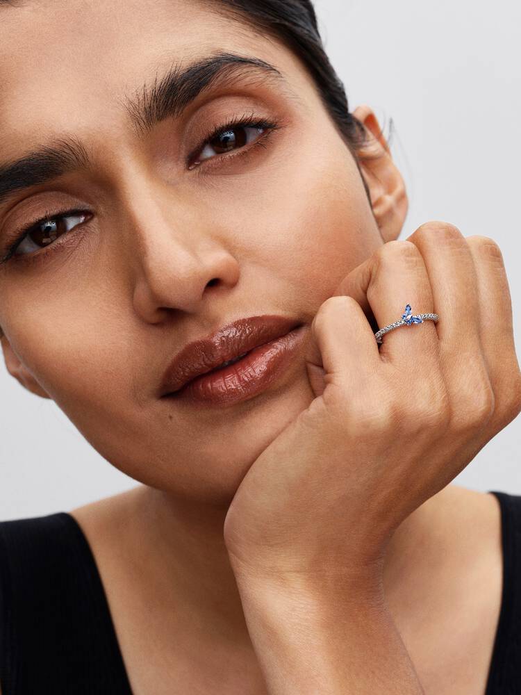 Sparkling Butterfly Ring, Blue - Sterling Silver - 194269C01