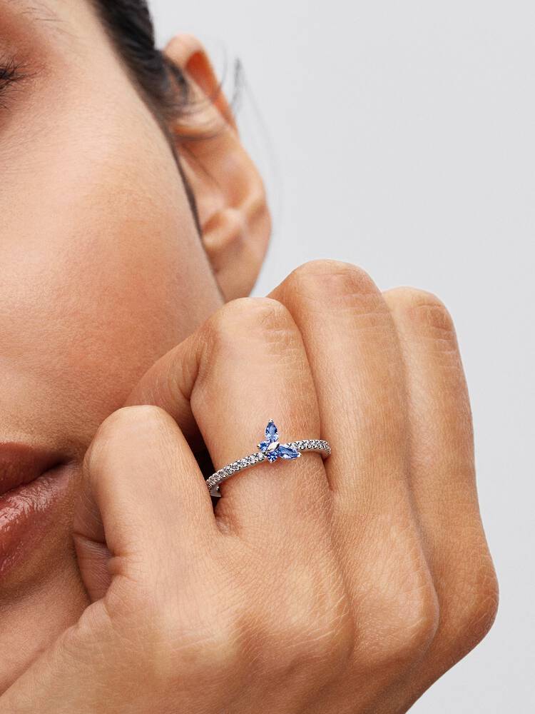 Sparkling Butterfly Ring, Blue - Sterling Silver - 194269C01
