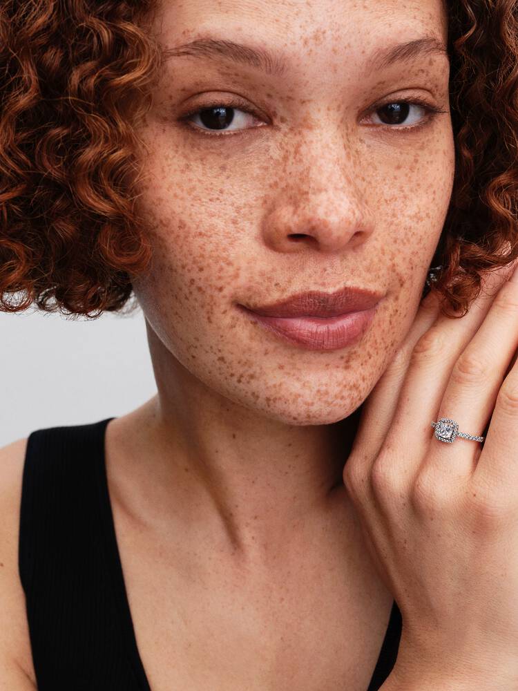 Sparkling Square Halo Ring - Sterling Silver - 193555C02