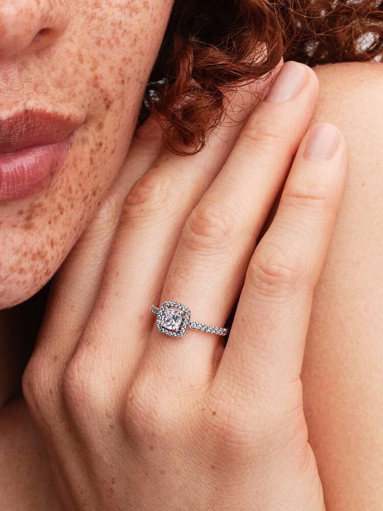 Sparkling Square Halo Ring - Sterling Silver - 193555C02