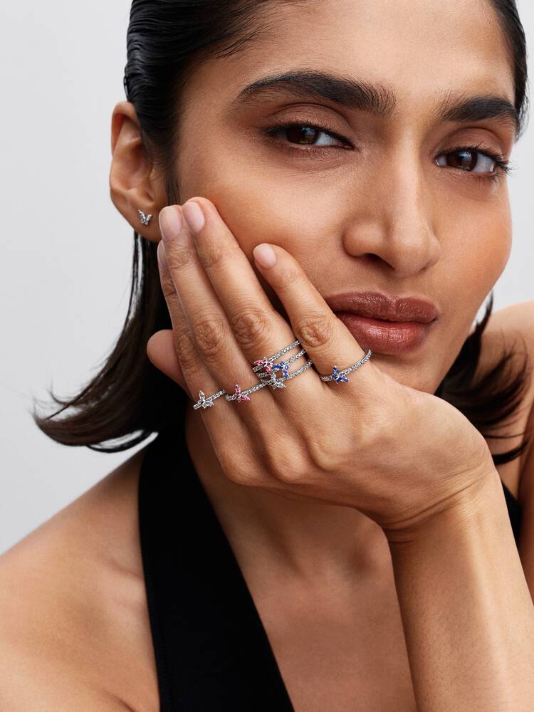 Sparkling Butterfly Ring, Blue - Sterling Silver - 194269C01