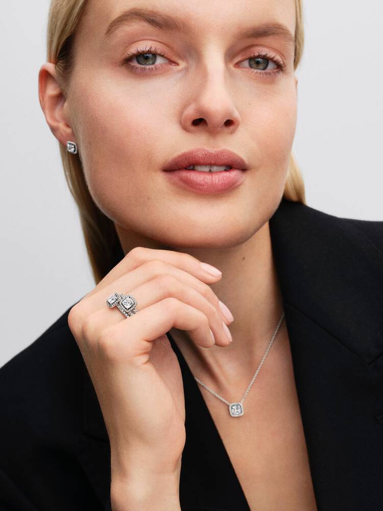 Halo Pendant Collier Necklace - Sterling Silver - 393560C02-45