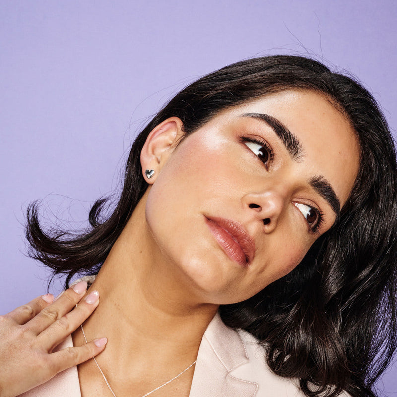 Art Deco Hearts Stud Earrings - Gold/CZ - SP-675