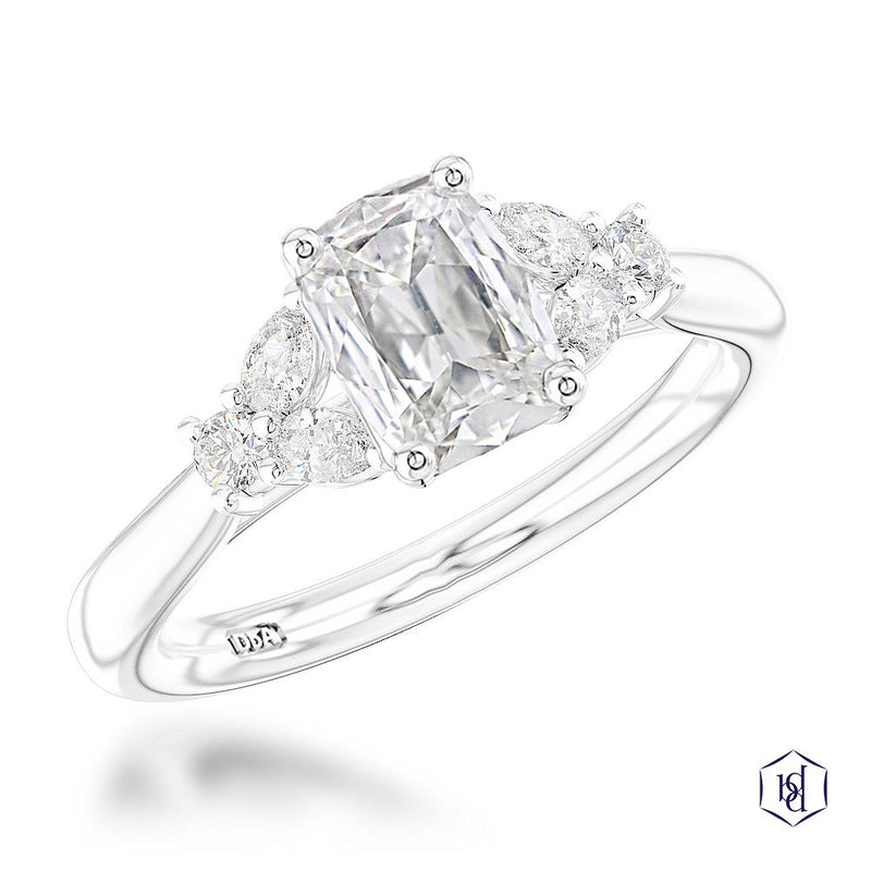 Platinum Amara Cushion Cut Diamond Trilogy Engagement Ring - 0.97ct