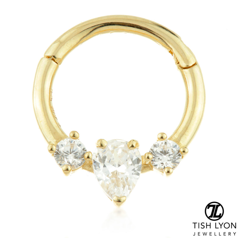 Tear CZ Hinge Daith Ring - 14ct Yellow Gold - TLMR45-14K-Y-1.2-8