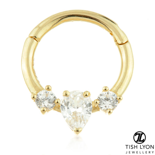 Tear CZ Hinge Daith Ring - 14ct Yellow Gold - TLMR45-14K-Y-1.2-8