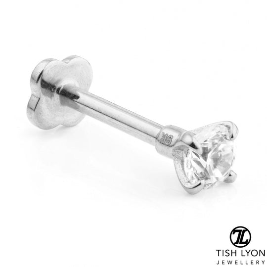 Prong Set Gemstone Labret Earring - White Gold - TLLAB5-9K-1.2-6-W