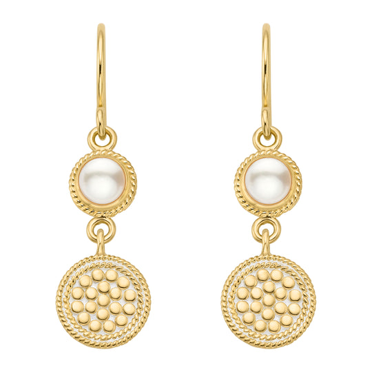 White Pearl Disc Drop Earrings - Gold - 2370GPL