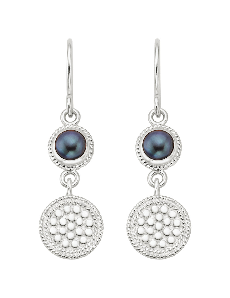 Blue Pearl Disc Drop Earrings - Silver - 2370ESBP