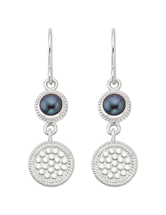 Blue Pearl Disc Drop Earrings - Silver - 2370ESBP