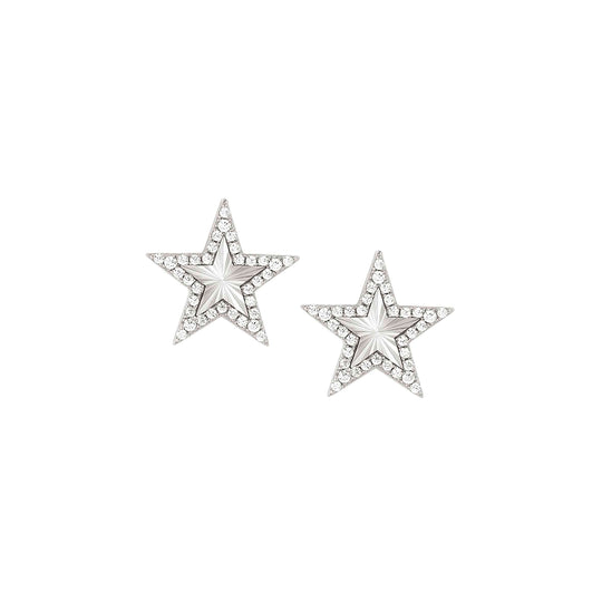 Truejoy Etched Star Stud Earrings - Silver - 240104/007
