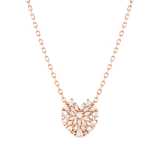 Ray Of Light Small Heart Necklace - Rose Gold - 240202/005