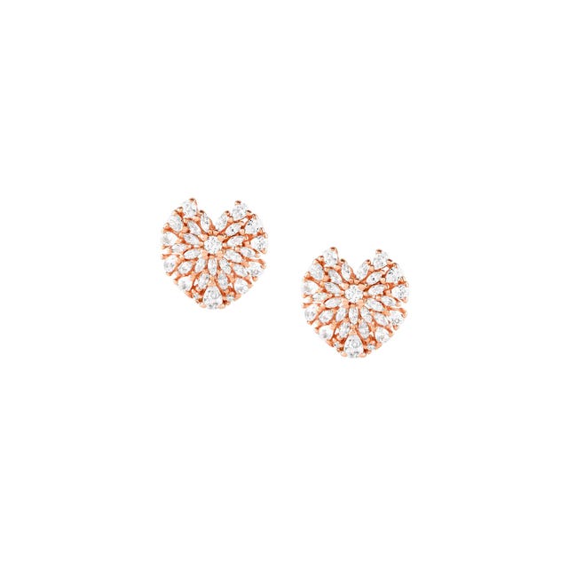 Ray Of Light Heart Stud Earrings - Rose Gold - 240204/005