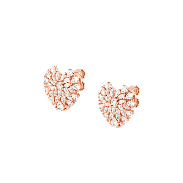 Ray Of Light Heart Stud Earrings - Rose Gold - 240204/005