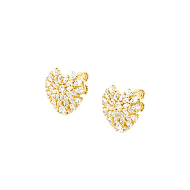Ray Of Light Heart Stud Earrings - Gold - 240204/006