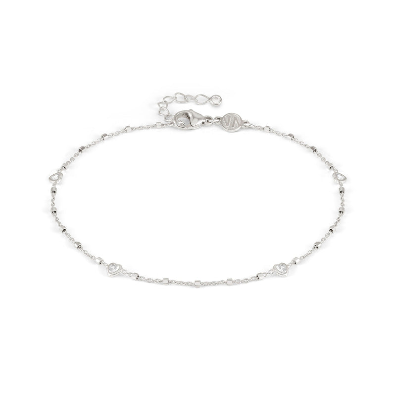 Anklet With Hearts & CZ - Silver - 241001/022
