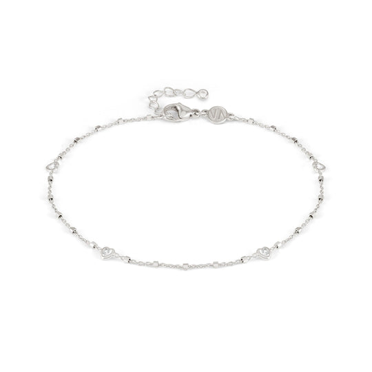 Anklet With Hearts & CZ - Silver - 241001/022