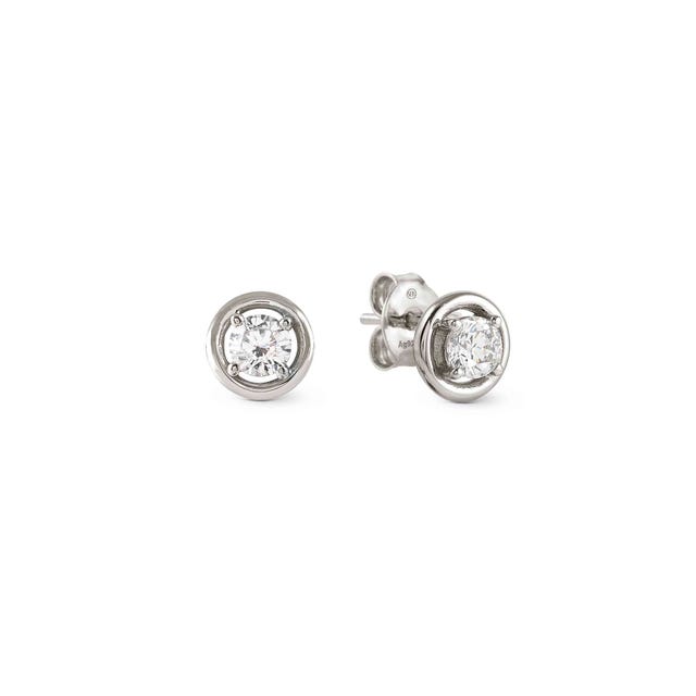 Cosmiclove Round CZ Stud Earrings - Silver - 241710/053