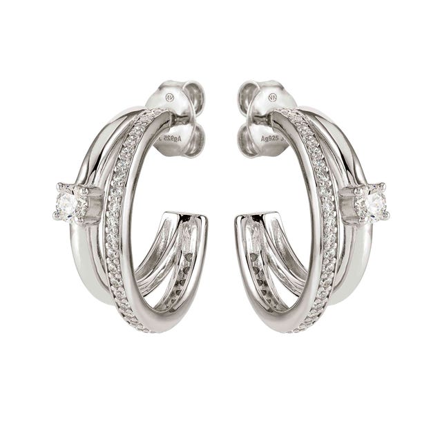 Cosmiclove CZ Pave Hoop Earrings - Silver - 241712/001