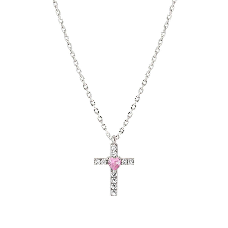 Shine Me Up Cross & CZ Necklace - Silver/Pink - 241902/002