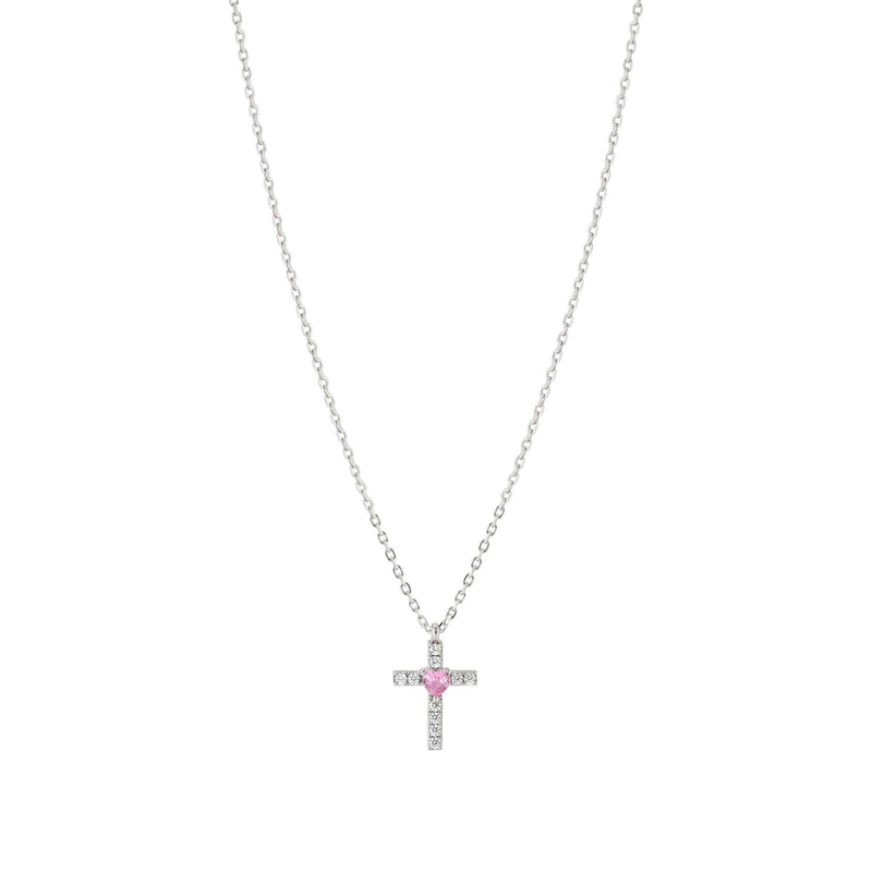 Shine Me Up Cross & CZ Necklace - Silver/Pink - 241902/002