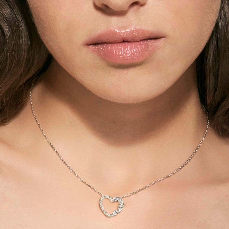 Shine Me Up Heart & CZ Necklace - Silver - 241902/003