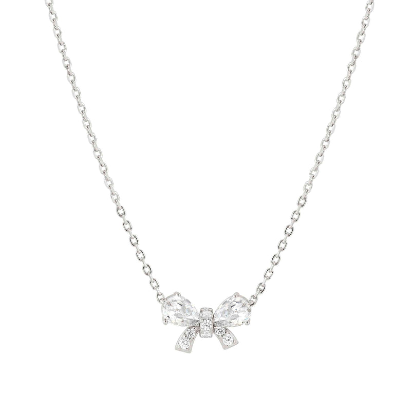 Shine Me Up Bow & CZ Necklace - Silver - 241902/008