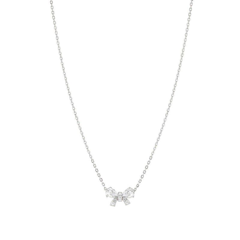 Shine Me Up Bow & CZ Necklace - Silver - 241902/008