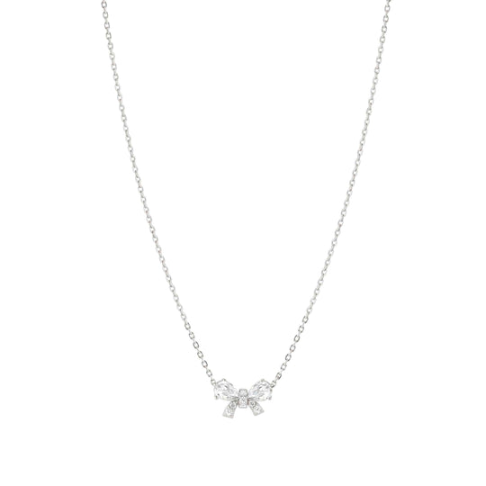 Shine Me Up Bow & CZ Necklace - Silver - 241902/008