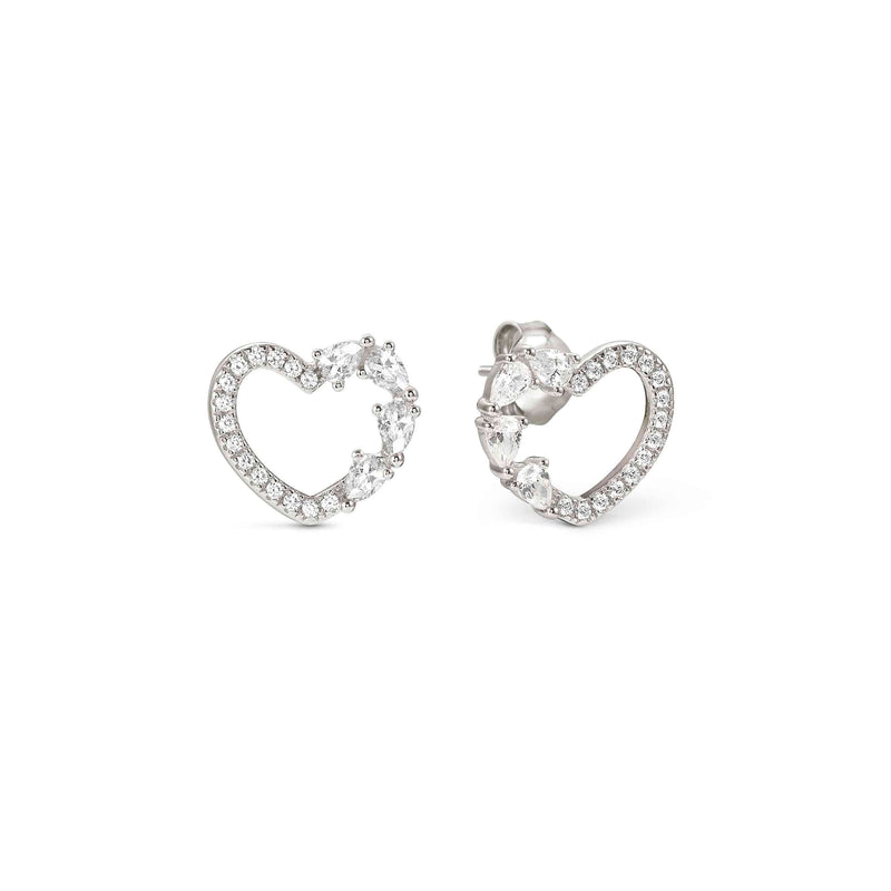 Shine Me Up Heart & CZ Stud Earrings - Silver - 241903/003