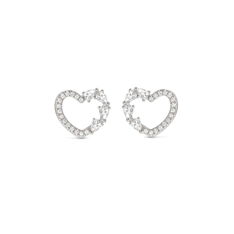 Shine Me Up Heart & CZ Stud Earrings - Silver - 241903/003
