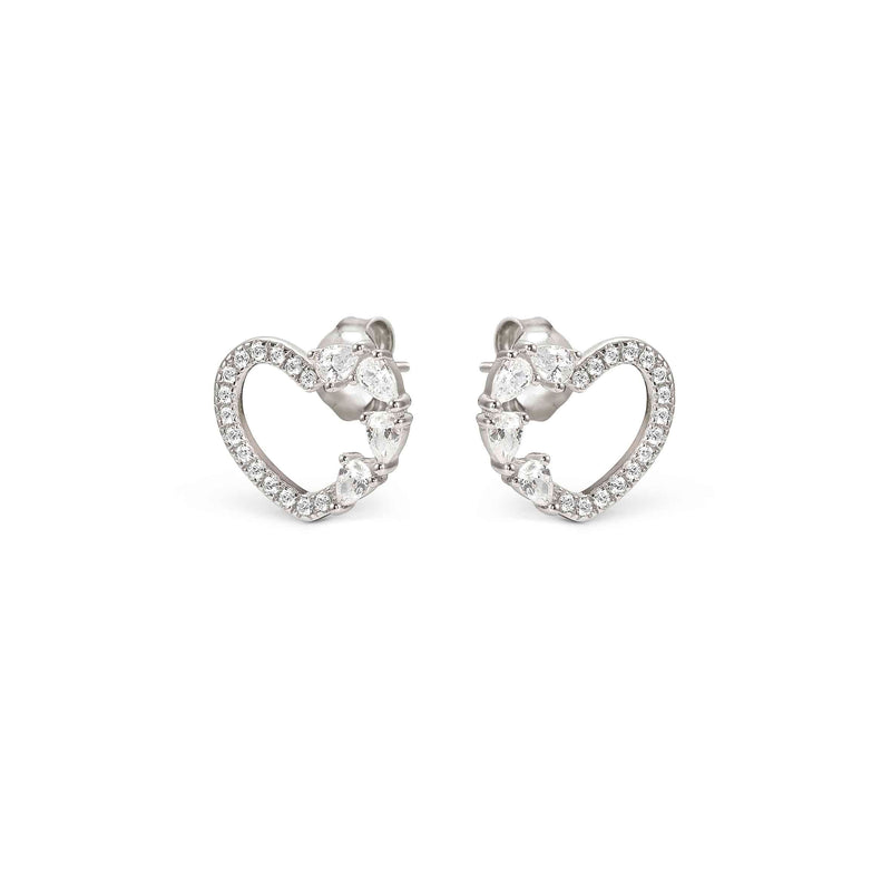 Shine Me Up Heart & CZ Stud Earrings - Silver - 241903/003