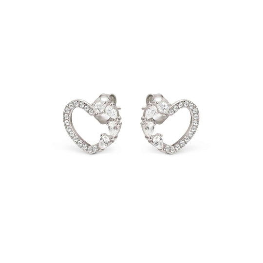 Shine Me Up Heart & CZ Stud Earrings - Silver - 241903/003
