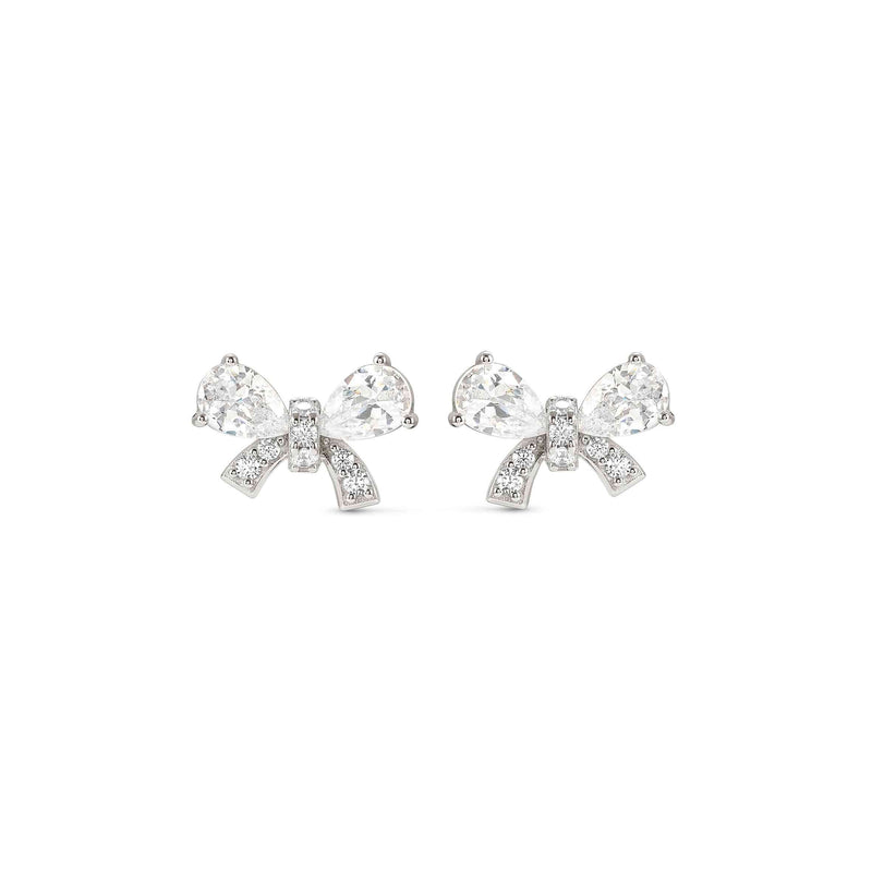 Shine Me Up Bow & CZ Stud Earrings - Silver - 241903/008