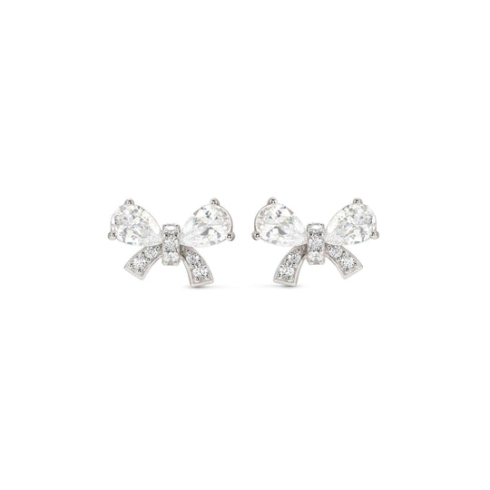 Shine Me Up Bow & CZ Stud Earrings - Silver - 241903/008