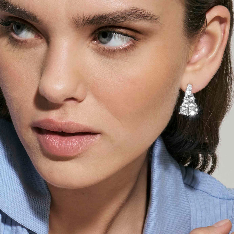 Day To Night CZ Drop Earrings - Silver - 242106/010