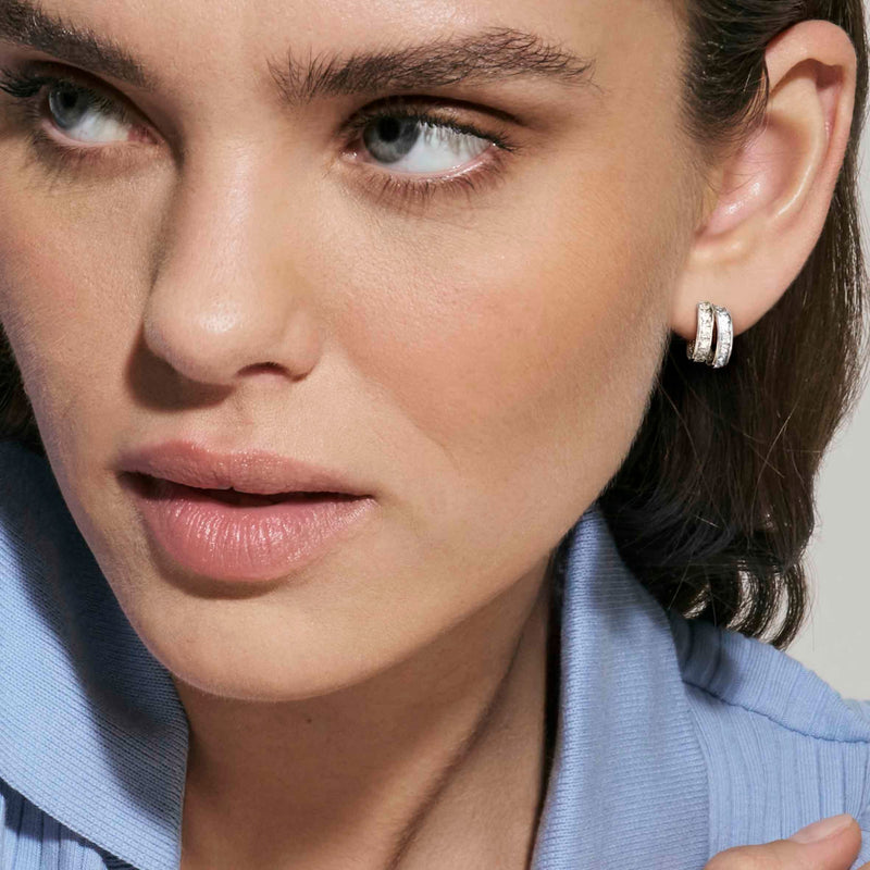 Day To Night CZ Hoop Earrings - Silver - 242107/010