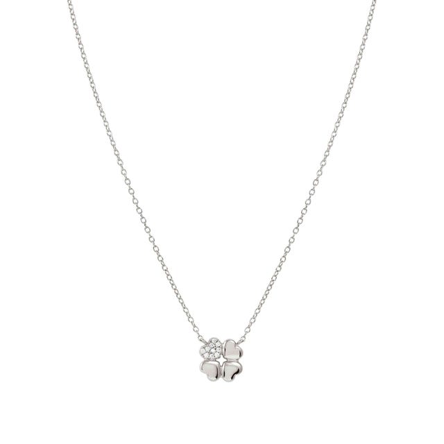 Petit Sparkle Four Leaf Clover Necklace - Silver - 242303/001