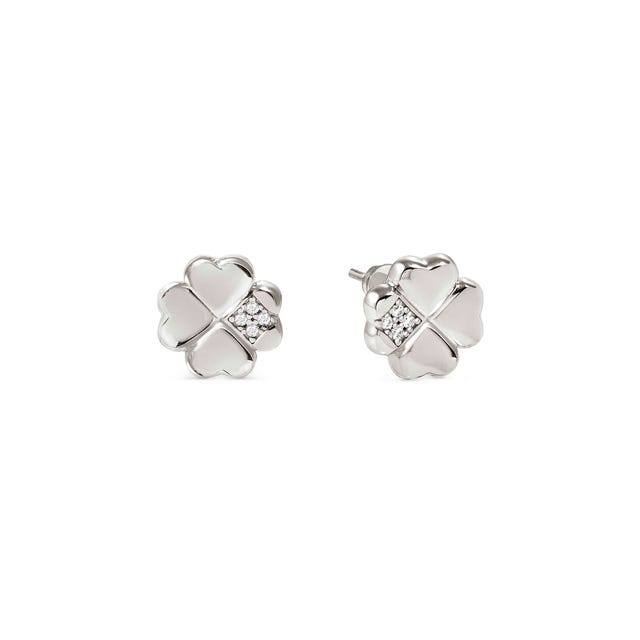 Petit Sparkle Four Leaf Clover Stud Earrings - Silver - 242304/001