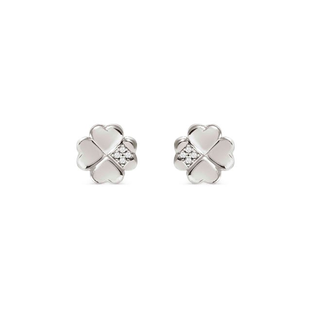 Petit Sparkle Four Leaf Clover Stud Earrings - Silver - 242304/001