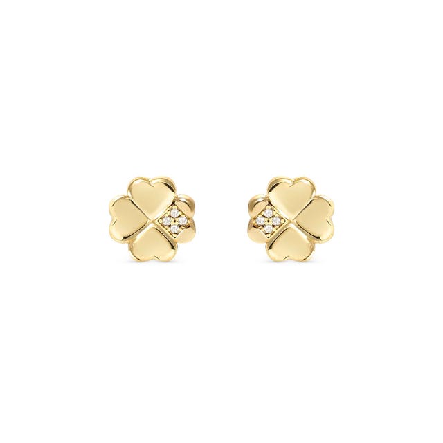 Petit Sparkle Four Leaf Clover Stud Earrings - Gold - 242304/003