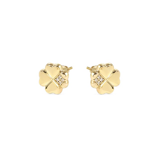 Petit Sparkle Four Leaf Clover Stud Earrings - Gold - 242304/003