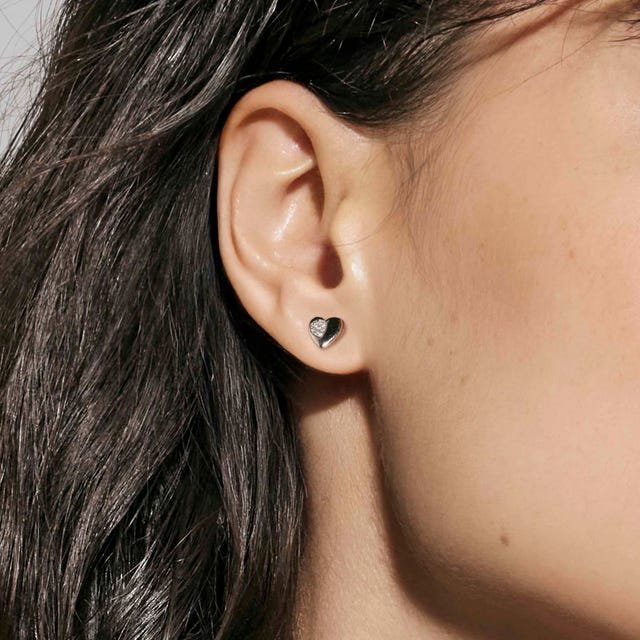 Petit Sparkle Heart Stud Earrings - Silver - 242304/004