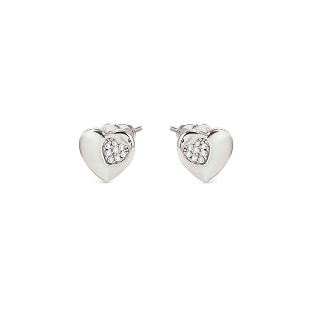 Petit Sparkle Heart Stud Earrings - Silver - 242304/004