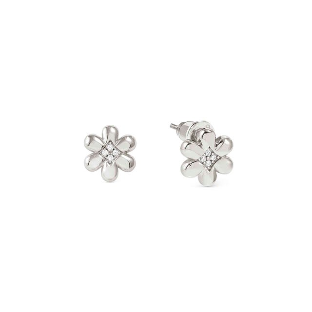 Petit Sparkle Flower Stud Earrings - Silver - 242304/010