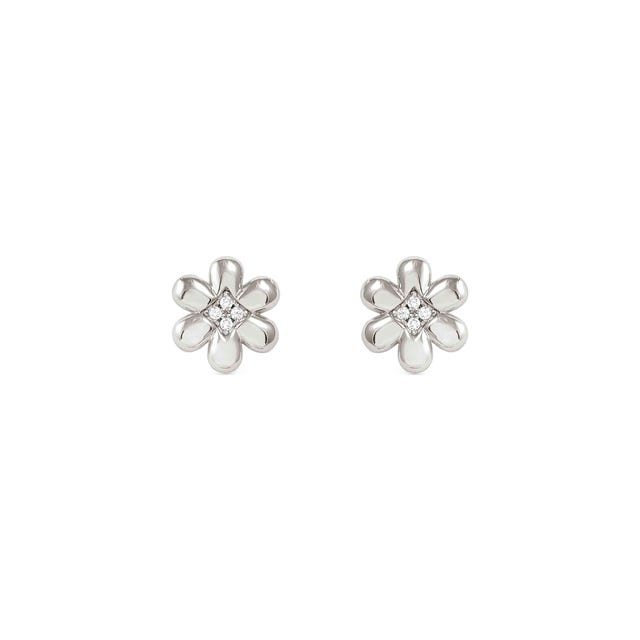 Petit Sparkle Flower Stud Earrings - Silver - 242304/010