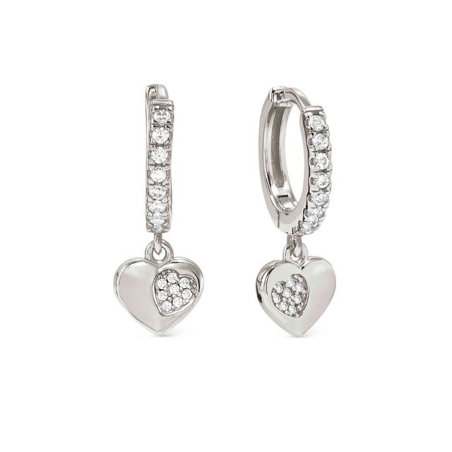 Petit Sparkle Heart Hoop Earrings - Silver - 242305/004