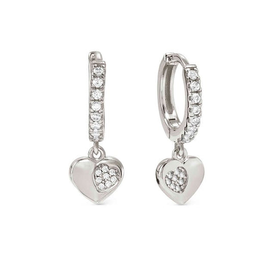 Petit Sparkle Heart Hoop Earrings - Silver - 242305/004