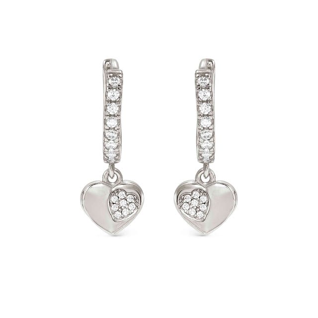 Petit Sparkle Heart Hoop Earrings - Silver - 242305/004