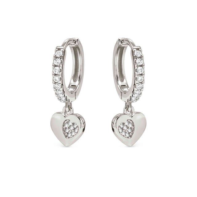 Petit Sparkle Heart Hoop Earrings - Silver - 242305/004